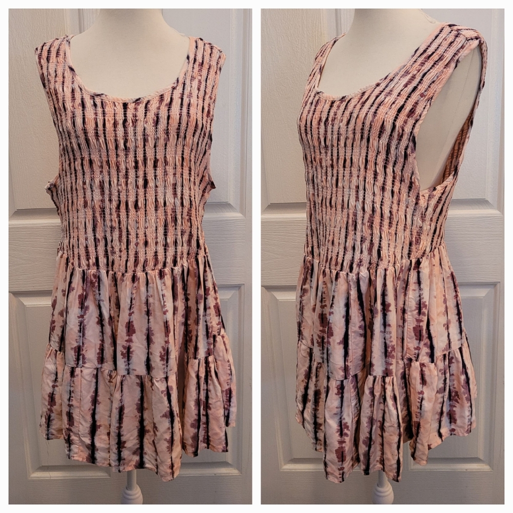 Torrid Top Size 2 2x Tie dye Pink Summer Beach Core Boho Gypsy Ruffles